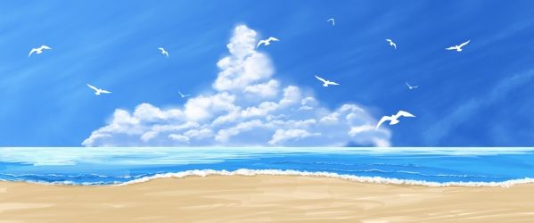 手绘夏天海滩插画背景