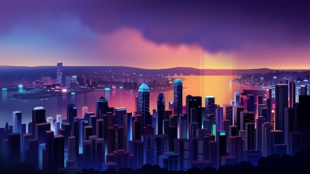 繁华城市夜景插画