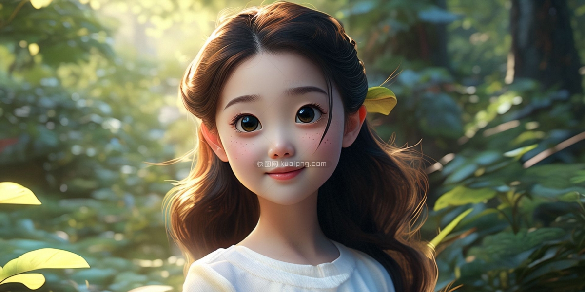 快图网AI创作可爱3D小女孩在森林