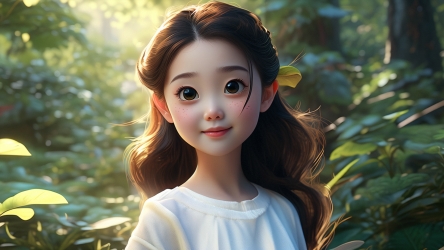 快图网AI创作可爱3D小女孩在森林