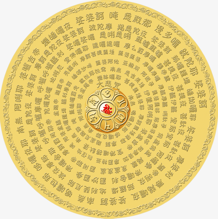 佛，佛经文，般若波罗蜜心经，大悲咒，金色圆形佛经