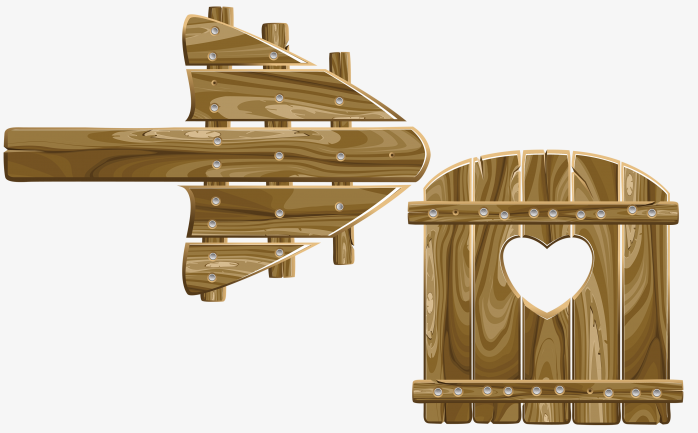 爱心孔木板篱笆墙，木板箭头免抠图png透明背景图片