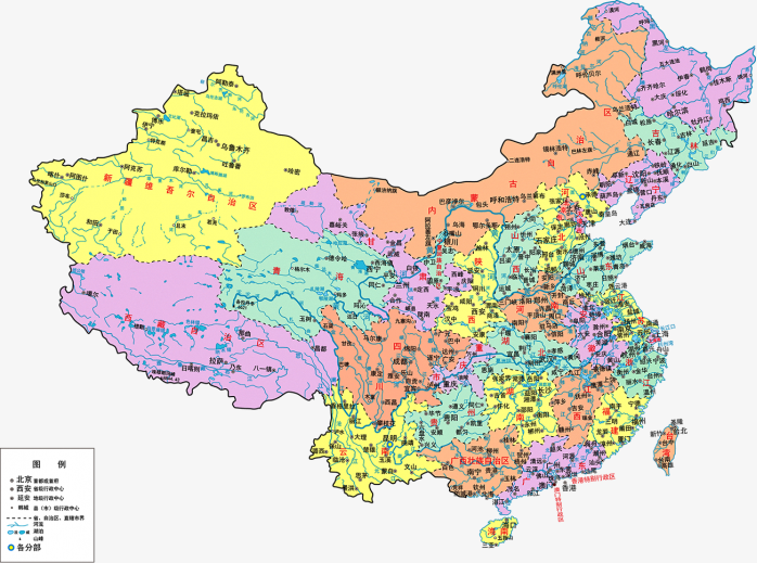 彩色高清中国地图