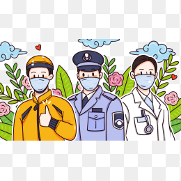 医生警察外卖疫情防控喧传插画