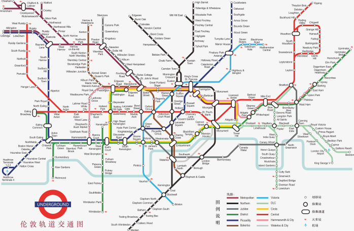 高清英国伦敦地铁线路图