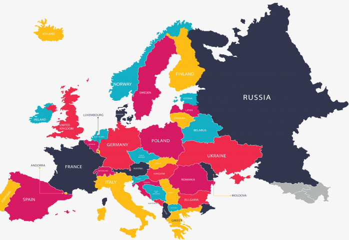彩色欧洲地图