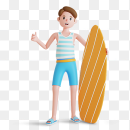 夏天海滩冲浪3D人物