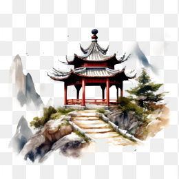 复古中国风亭子风景画