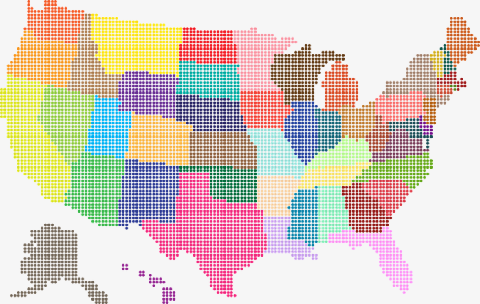 彩色美国地图