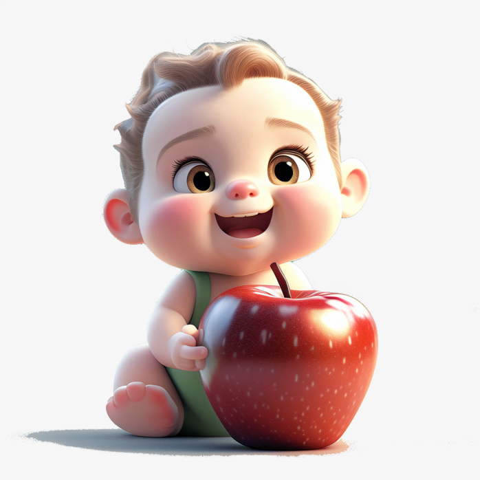 可爱的3D婴儿拿苹果