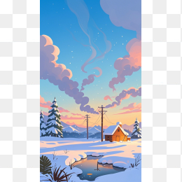 手绘冬天雪景插画背景