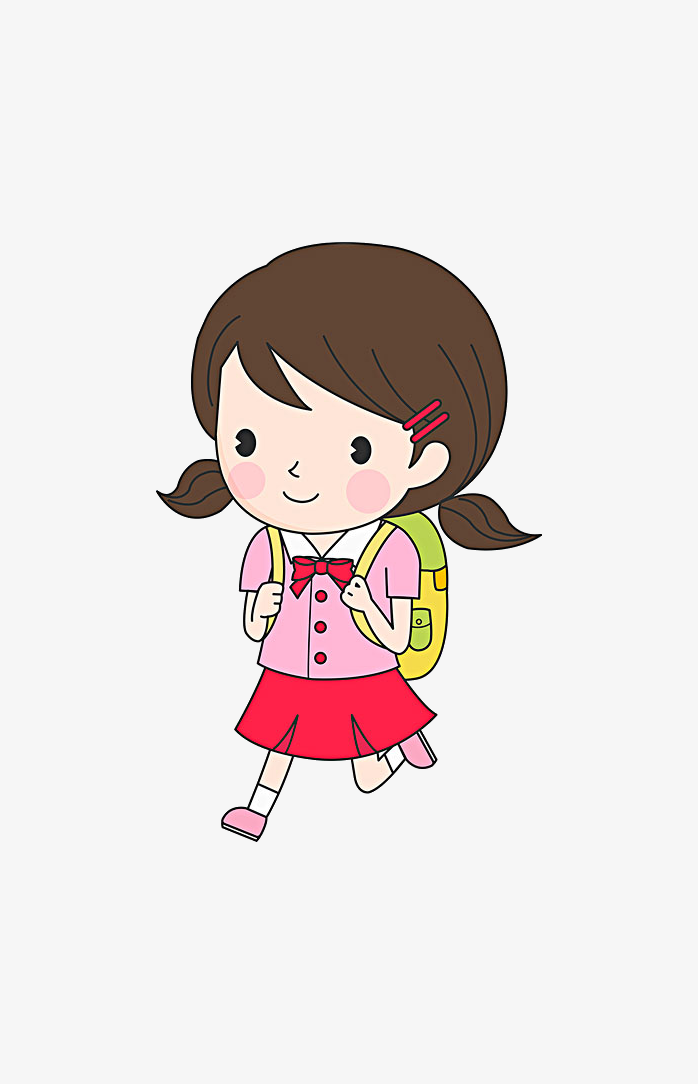 卡通小女孩上学