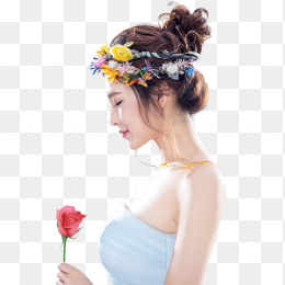 手拿花的美少女