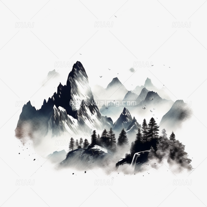 水墨山间风景画