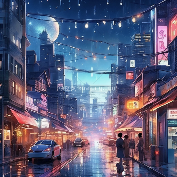 城市夜景插画