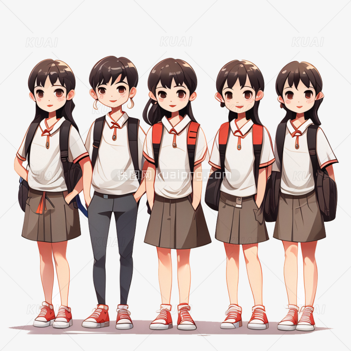 五个手绘女学生