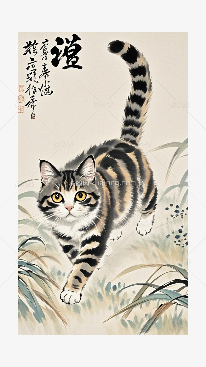 一只大猫中国风绘画