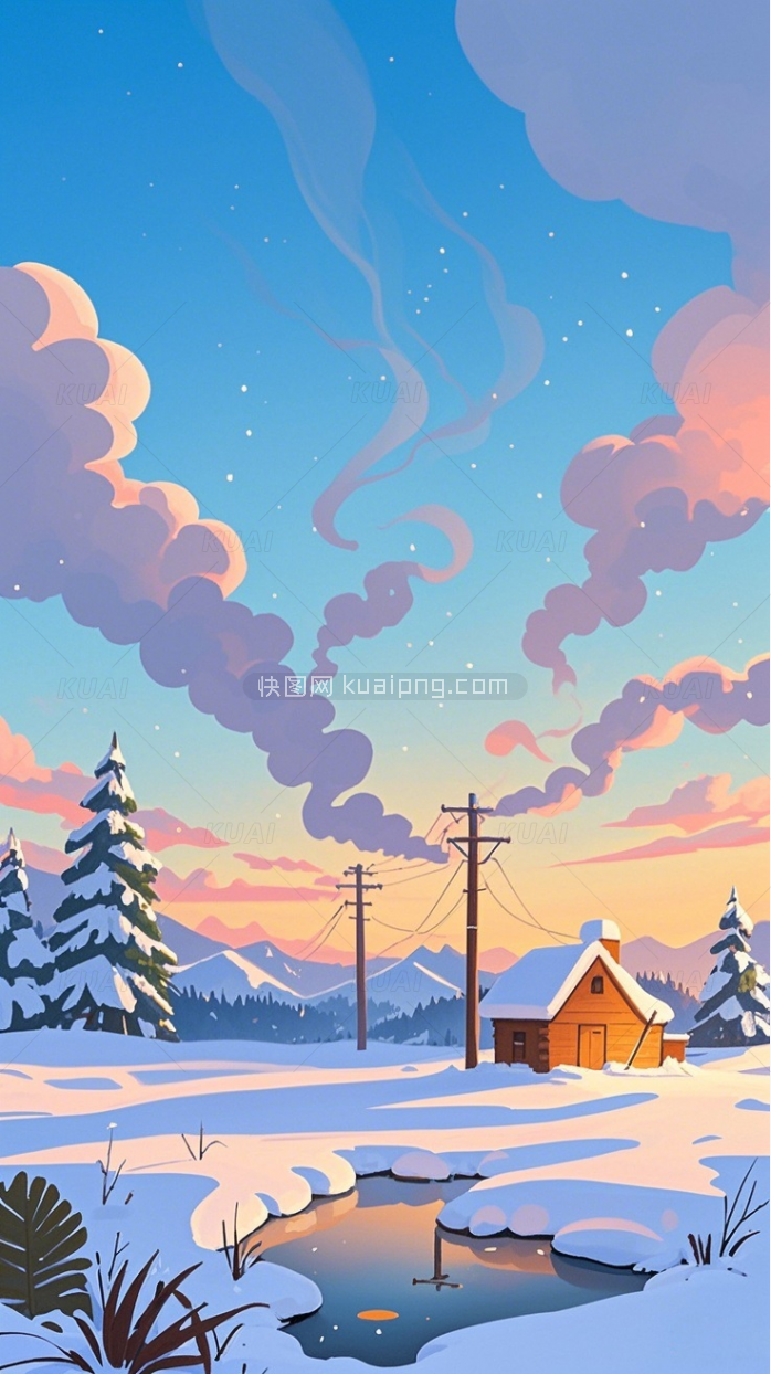 手绘冬天雪景插画背景